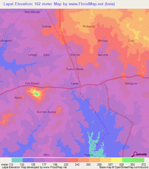 Lapai,Nigeria Elevation Map