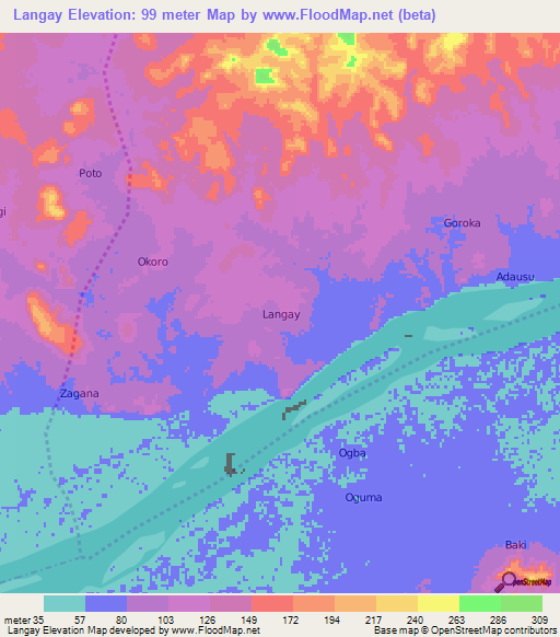 Langay,Nigeria Elevation Map