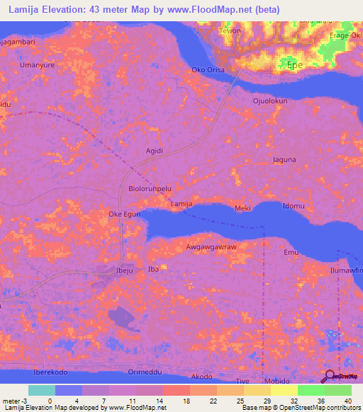 Lamija,Nigeria Elevation Map