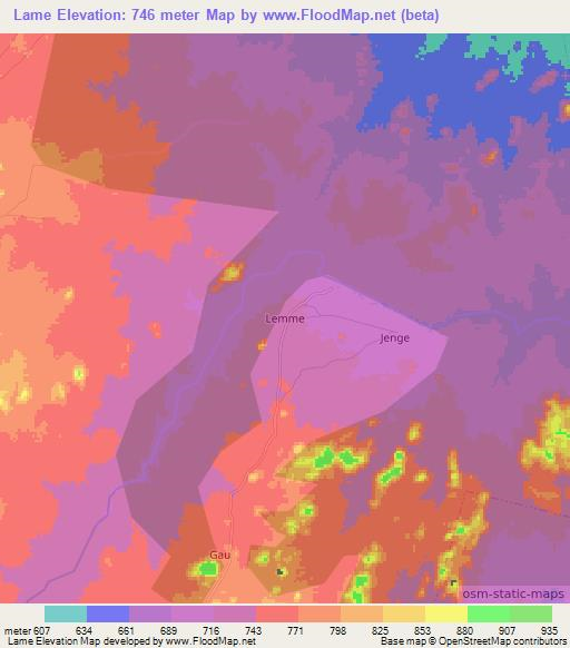 Lame,Nigeria Elevation Map