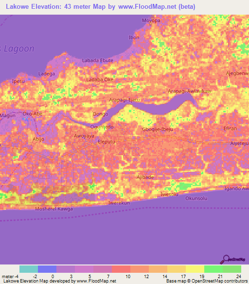 Lakowe,Nigeria Elevation Map