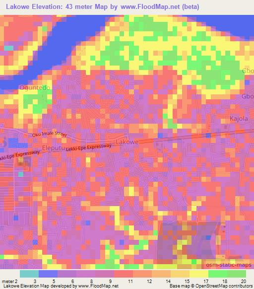 Lakowe,Nigeria Elevation Map