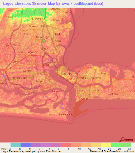 Lagos,Nigeria Elevation Map