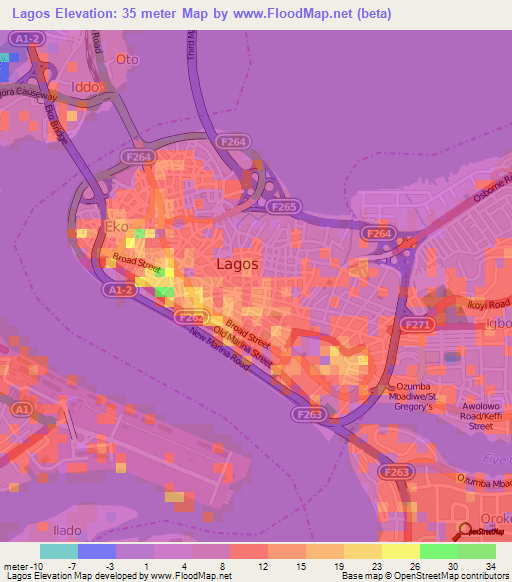 Lagos,Nigeria Elevation Map