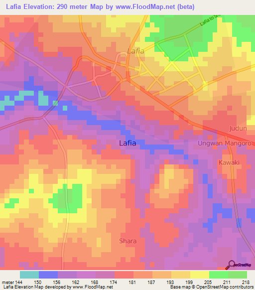 Lafia,Nigeria Elevation Map