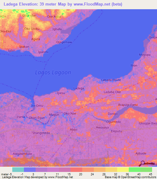 Ladega,Nigeria Elevation Map