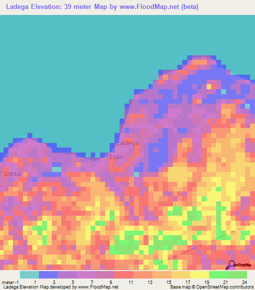 Ladega,Nigeria Elevation Map