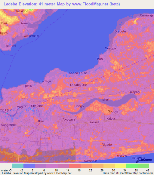 Ladeba,Nigeria Elevation Map