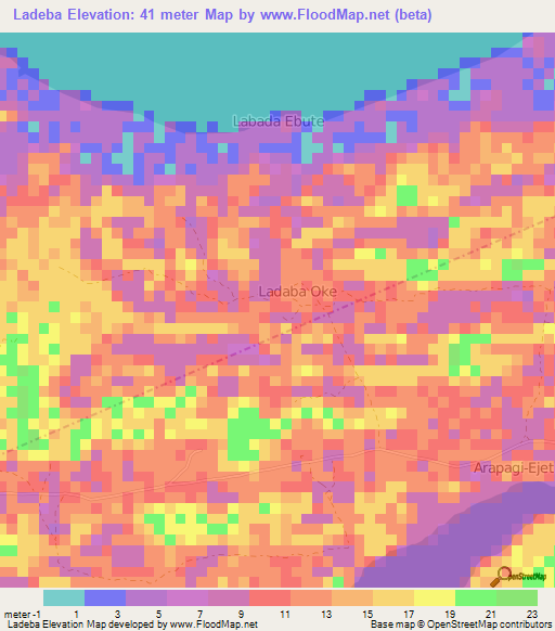 Ladeba,Nigeria Elevation Map