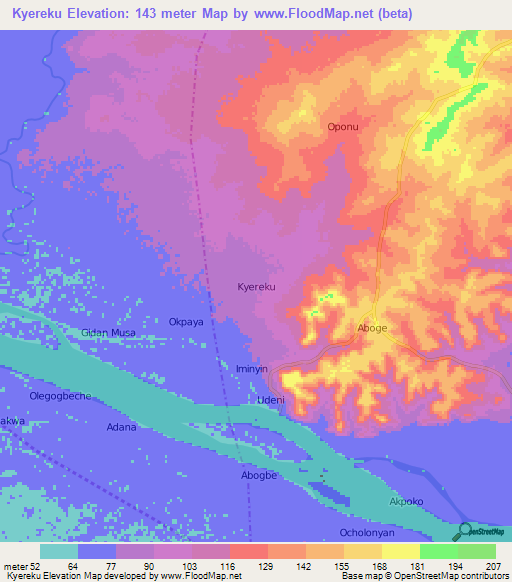 Kyereku,Nigeria Elevation Map