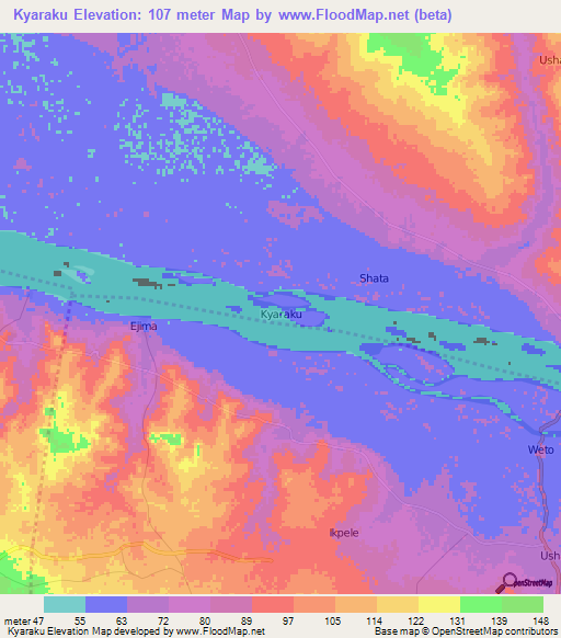 Kyaraku,Nigeria Elevation Map