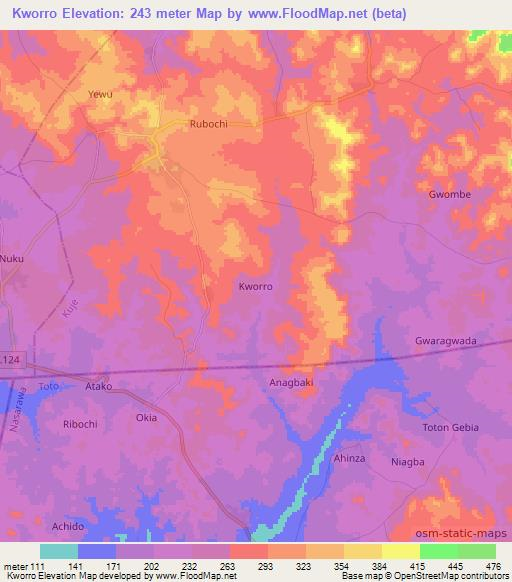 Kworro,Nigeria Elevation Map