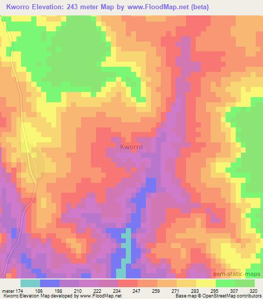 Kworro,Nigeria Elevation Map