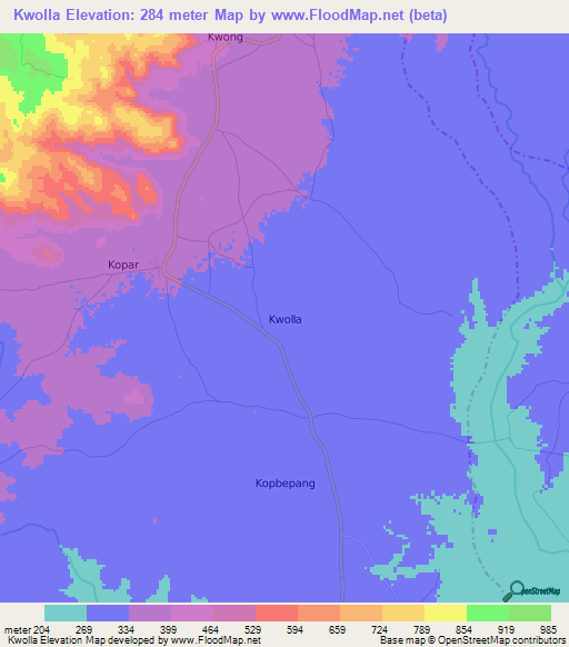 Kwolla,Nigeria Elevation Map