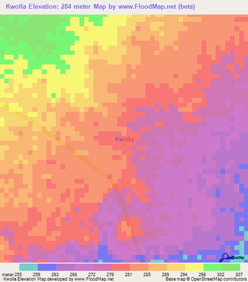 Kwolla,Nigeria Elevation Map