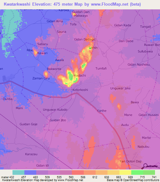 Kwatarkwashi,Nigeria Elevation Map