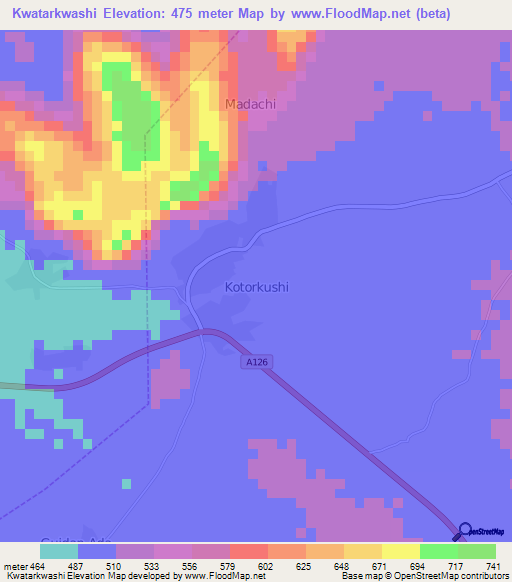 Kwatarkwashi,Nigeria Elevation Map