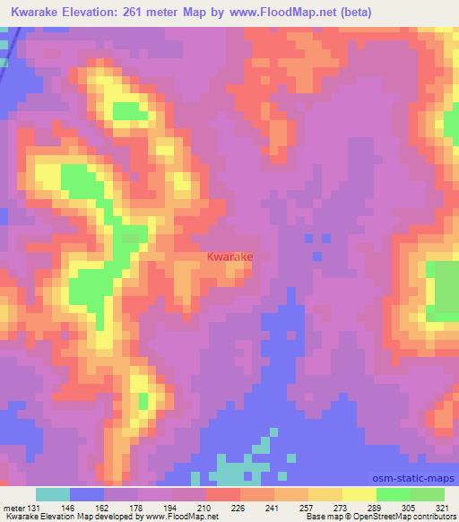 Kwarake,Nigeria Elevation Map