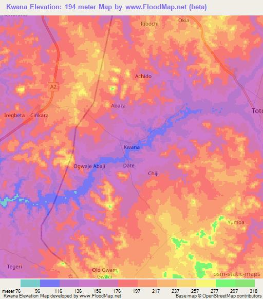 Kwana,Nigeria Elevation Map