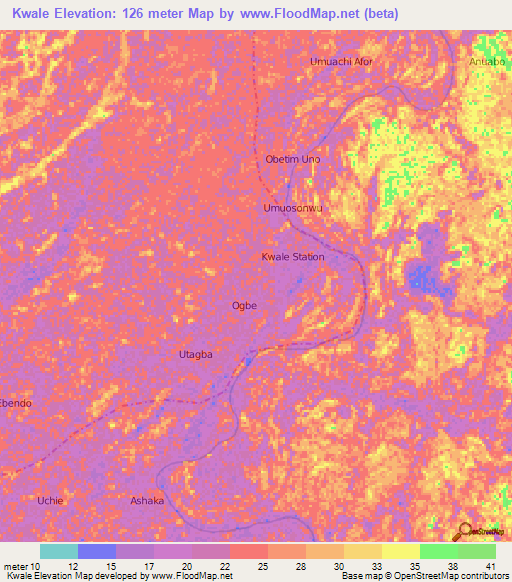 Kwale,Nigeria Elevation Map