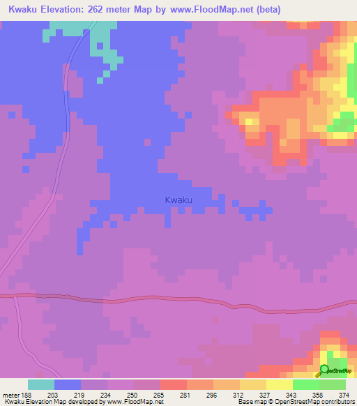 Kwaku,Nigeria Elevation Map