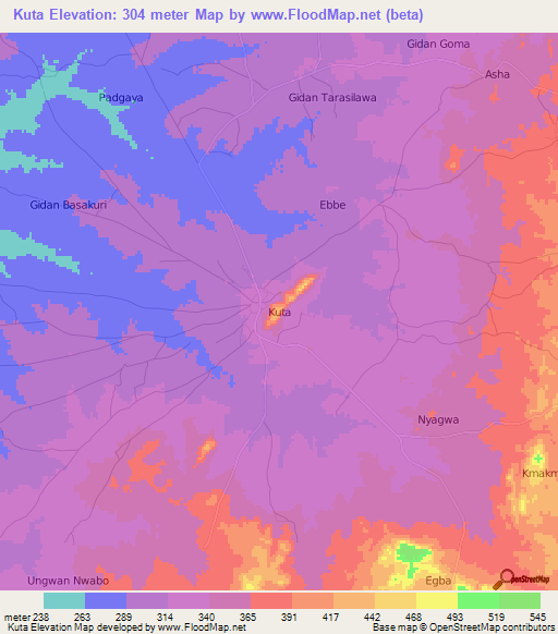 Kuta,Nigeria Elevation Map