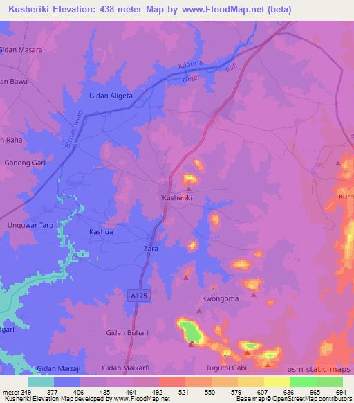 Kusheriki,Nigeria Elevation Map