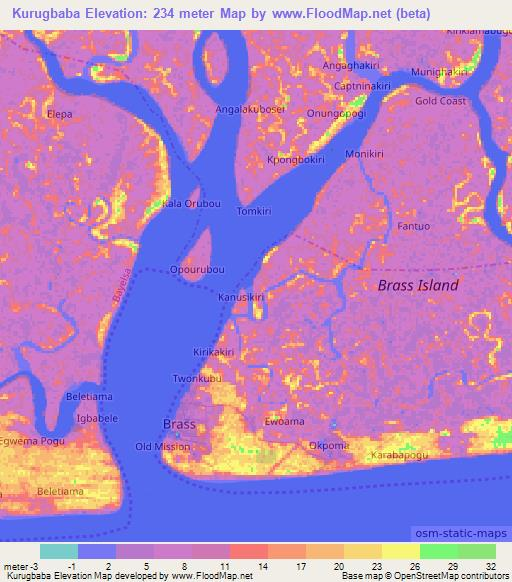 Kurugbaba,Nigeria Elevation Map