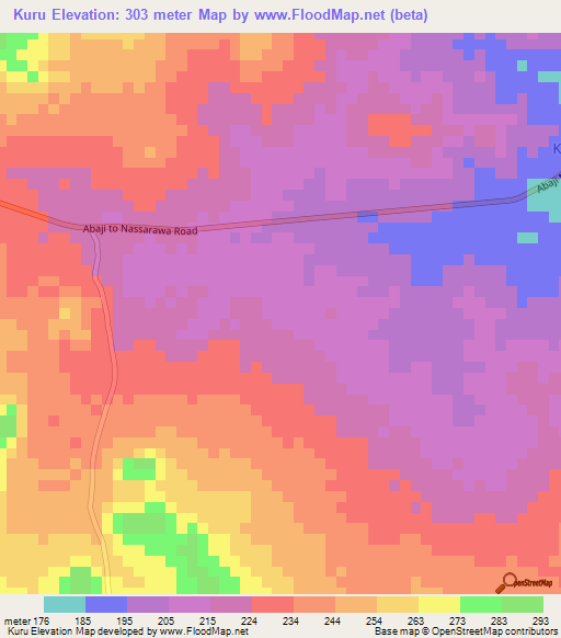 Kuru,Nigeria Elevation Map