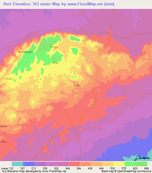 Kuri,Nigeria Elevation Map