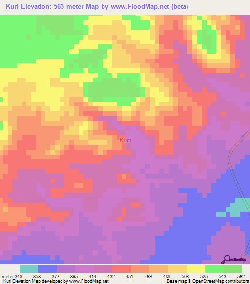 Kuri,Nigeria Elevation Map