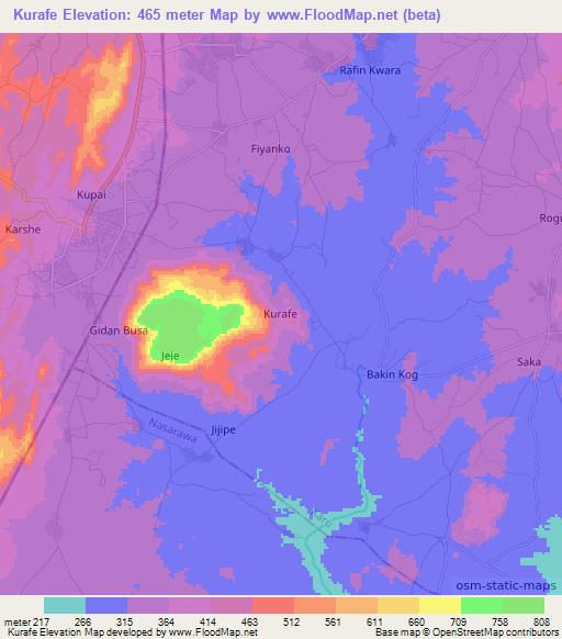 Kurafe,Nigeria Elevation Map