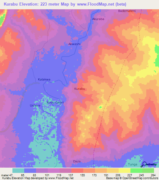 Kurabu,Nigeria Elevation Map