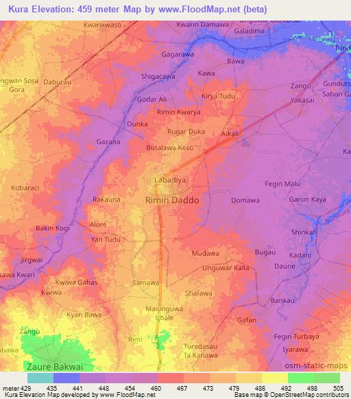 Kura,Nigeria Elevation Map