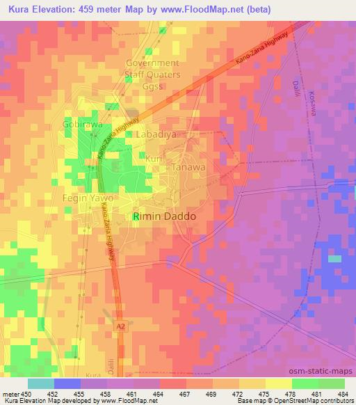 Kura,Nigeria Elevation Map