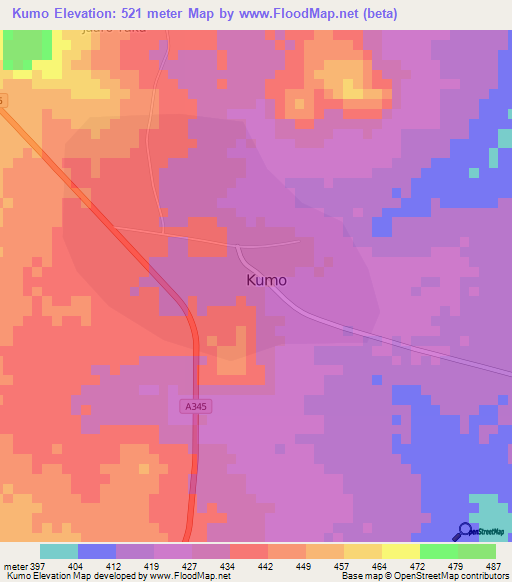 Kumo,Nigeria Elevation Map