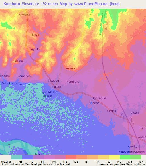 Kumburu,Nigeria Elevation Map