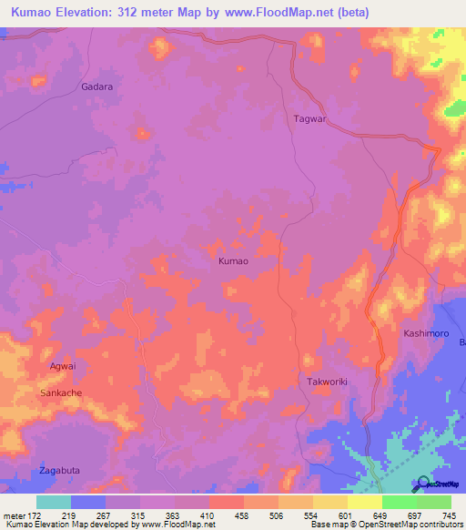 Kumao,Nigeria Elevation Map