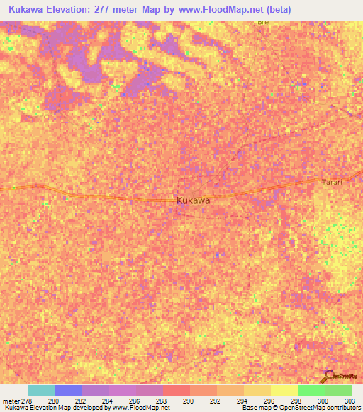 Kukawa,Nigeria Elevation Map