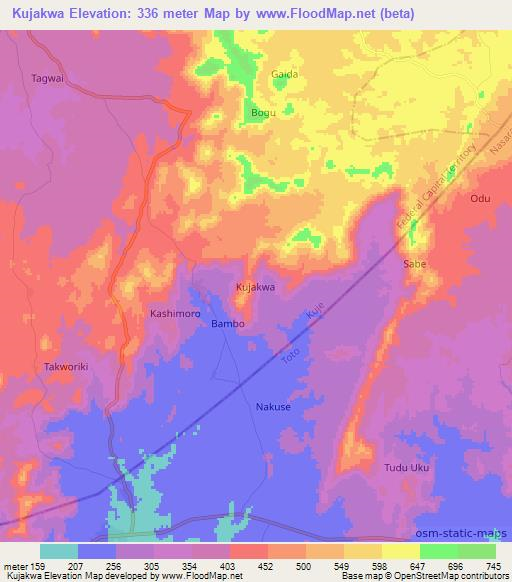 Kujakwa,Nigeria Elevation Map