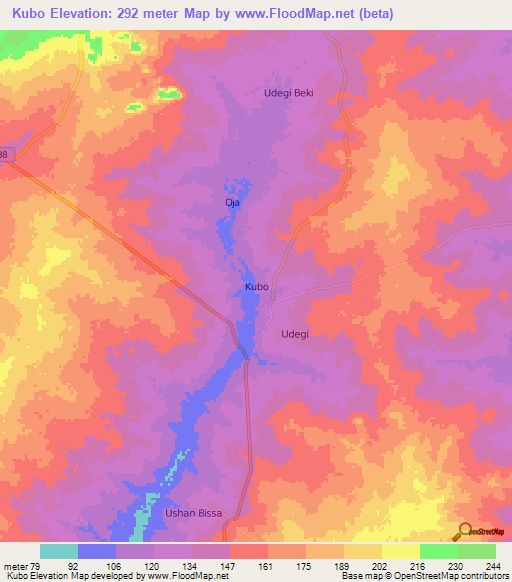 Kubo,Nigeria Elevation Map