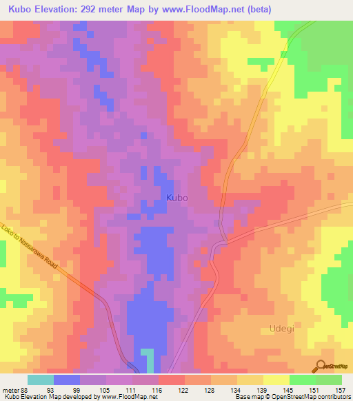 Kubo,Nigeria Elevation Map