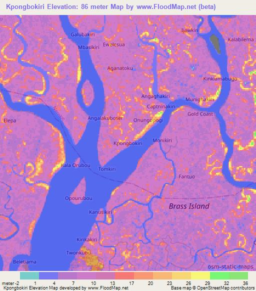 Kpongbokiri,Nigeria Elevation Map