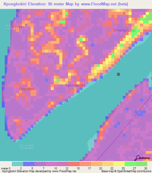 Kpongbokiri,Nigeria Elevation Map