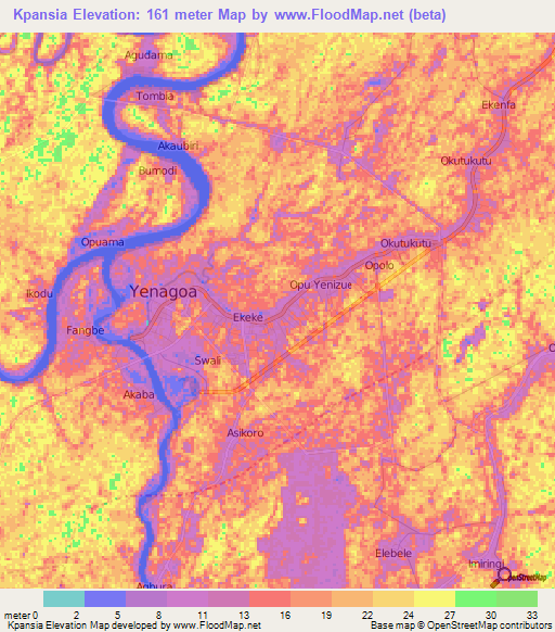 Kpansia,Nigeria Elevation Map