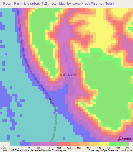 Koton Karifi,Nigeria Elevation Map