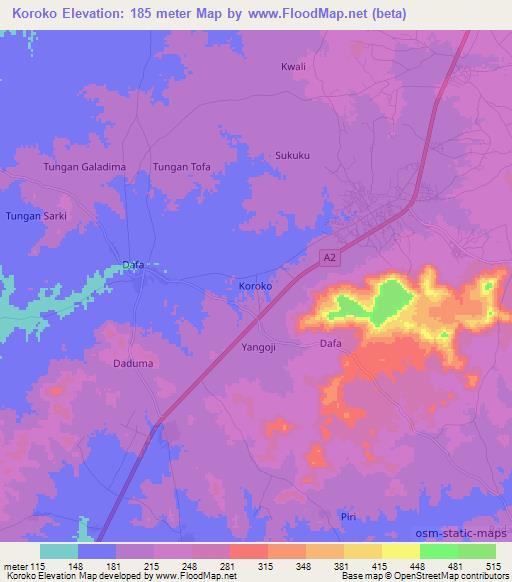 Koroko,Nigeria Elevation Map