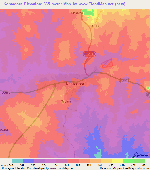 Kontagora,Nigeria Elevation Map