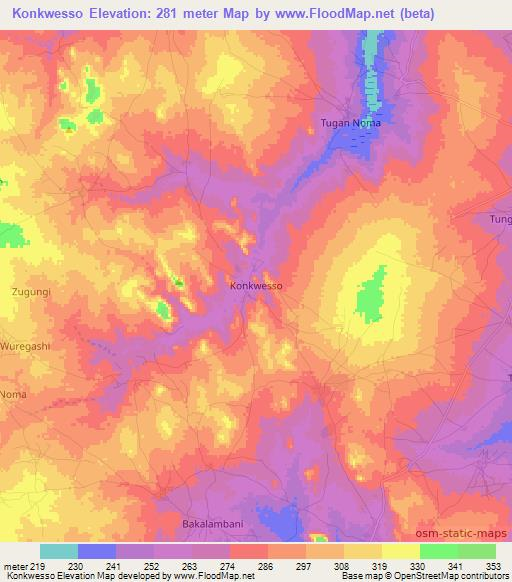 Konkwesso,Nigeria Elevation Map