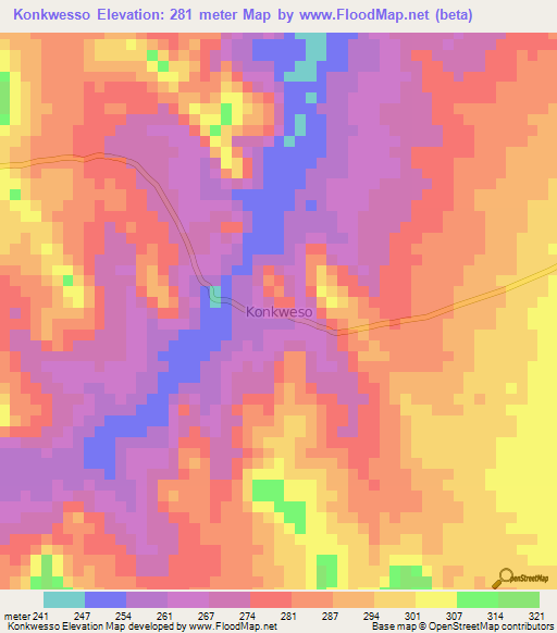 Konkwesso,Nigeria Elevation Map